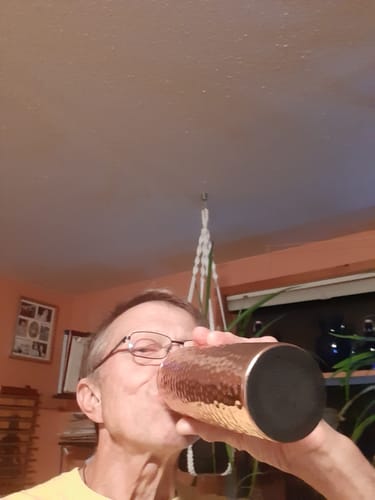 Customer photo review of Certified Ayurveda® Pure Copper Water Bottle - V2 Hand-Hammered Edition