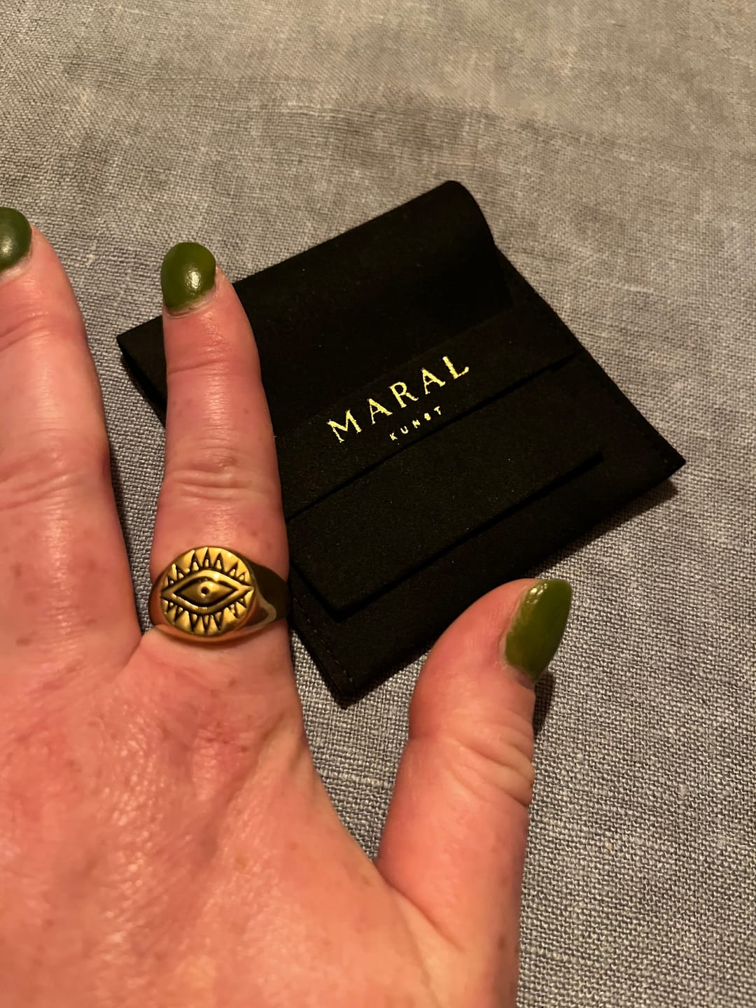 Customer photo review of Maralkunst special  offer devil eye evil eye protection symbol Pvd gold filled stainless steel signet ring