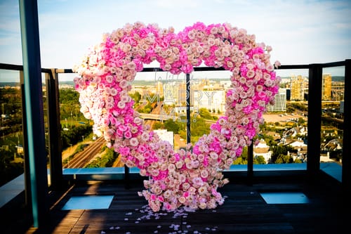 Customer photo review of 8ft Party & Hoop Balloon Double Layer Heart Shape Loop Flower Arch Photo Booth Backdrop Stand Heart Backdrop