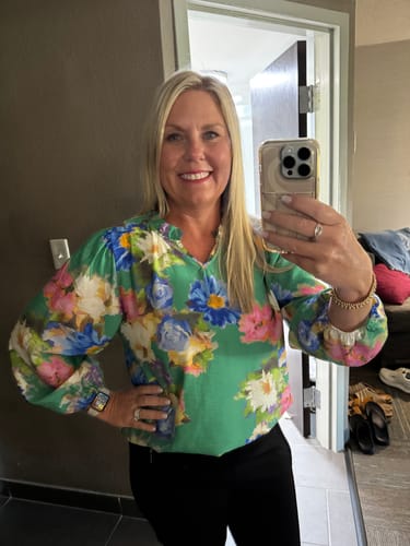 Customer photo review of Fancy Floral Cinched Long Sleeve Blouse