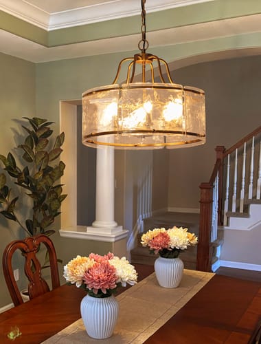 Customer photo review of Modern Brass 6-Light Rippled Glass Drum Pendant
