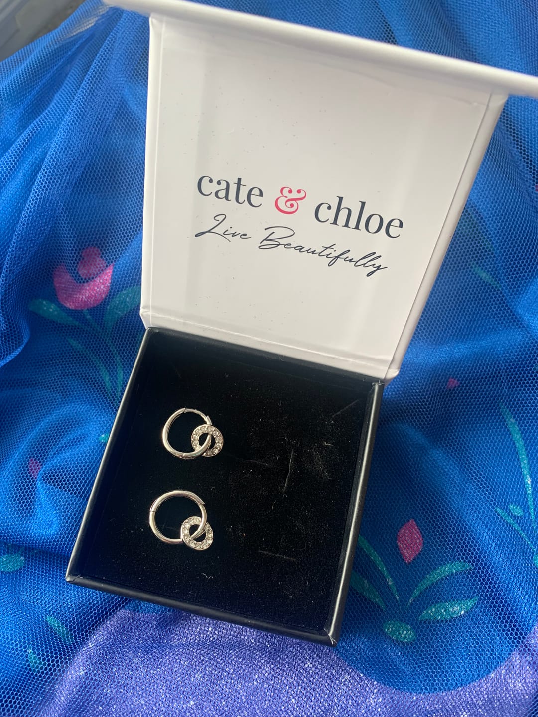 Customer photo review of Nala 18k White Gold Plated 14mm Hoop Earrings with Swarovski Crystals