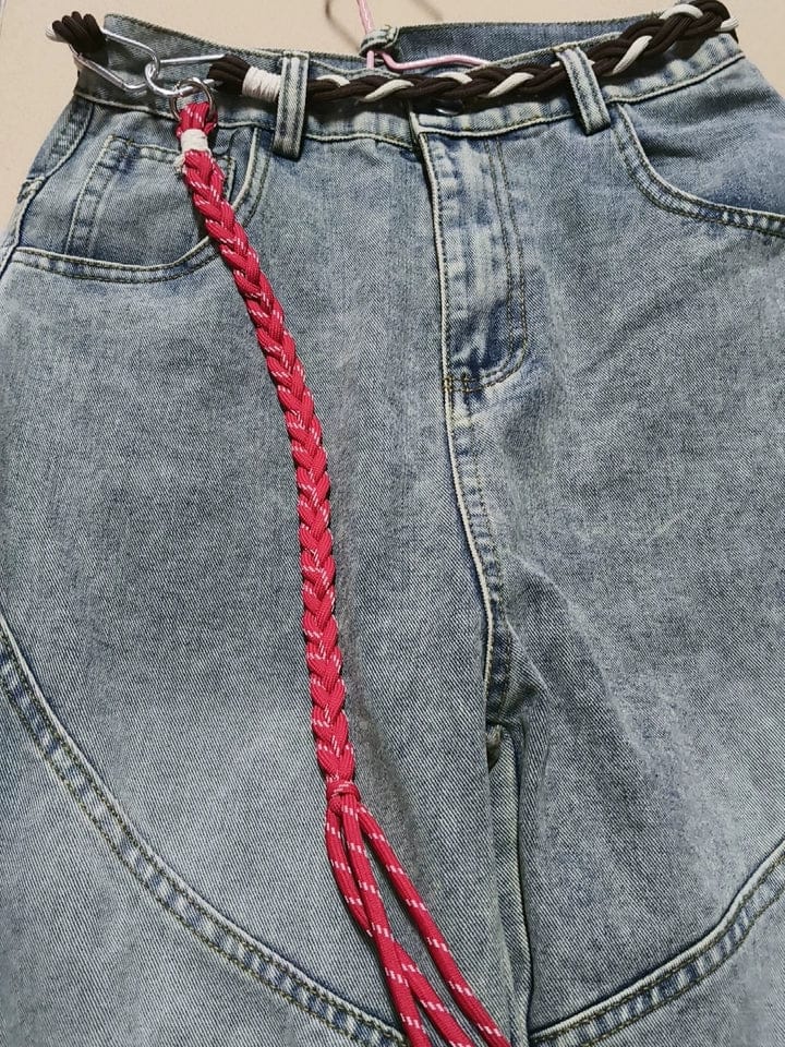 Customer photo review of Denim Retro Belt Detail With Patchwork Barrel Jeans - 2490