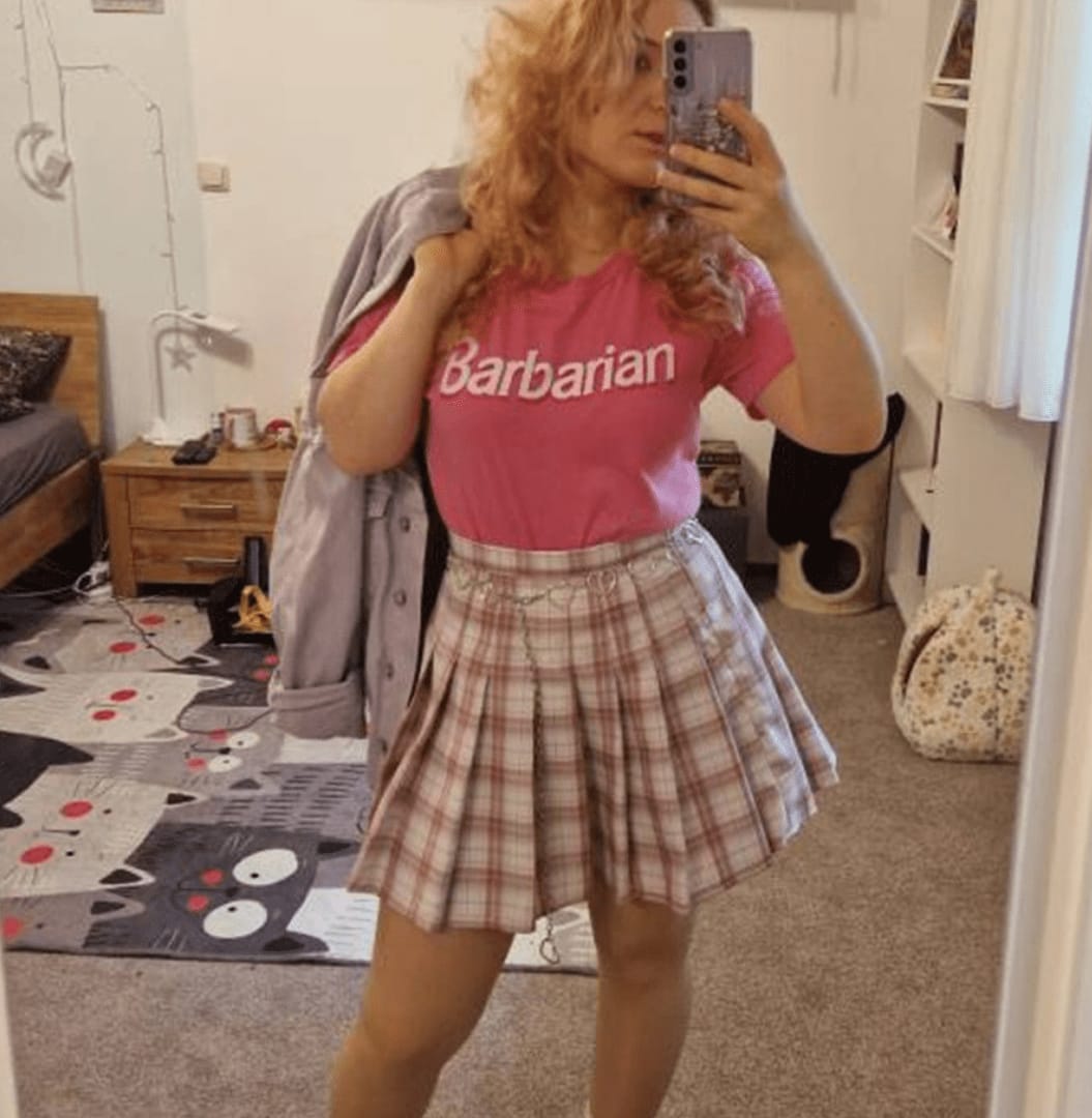 Customer photo review of Pink Rage Barbarian T-Shirt