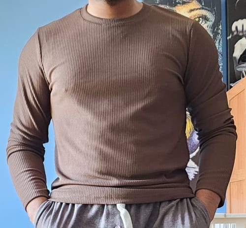 Customer photo review of Slim Fit Crew Neck Stripe Long Sleeve T-Shirt