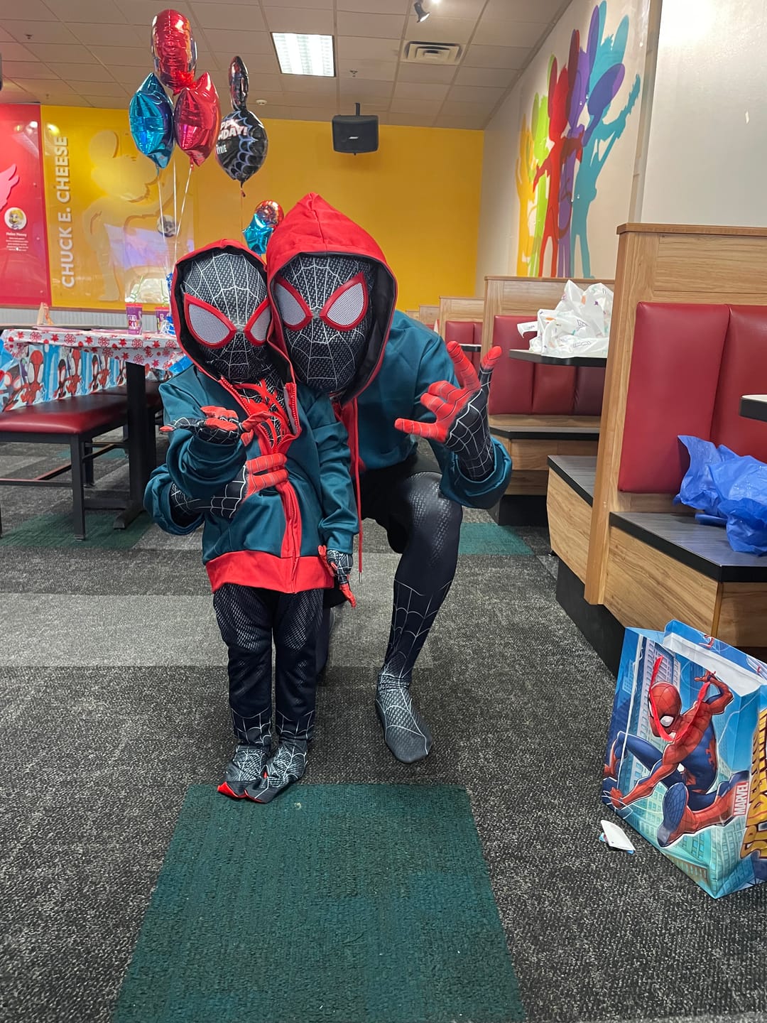 Customer photo review of Miles Morales Spider Man Costume with Hoodie for Boys and Adult Men.