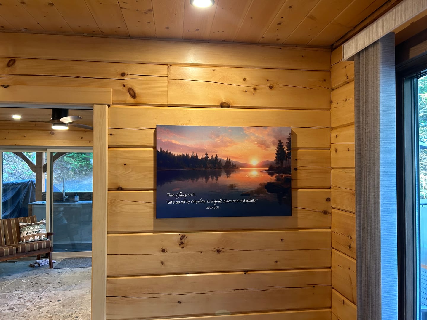 Customer photo review of Let’s Go Off By Ourselves To A Quiet Place And Rest Awhile Mark 6:31 Canvas Wall Art