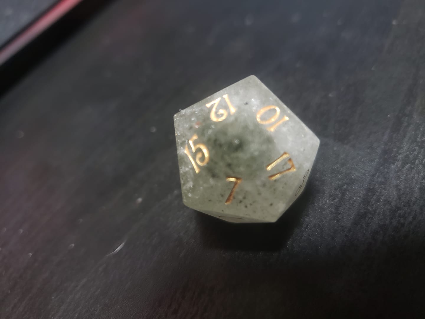 Customer photo review of URWizards D&D Phantom Quartz Gemstone Engraved Dice Set(Limited edition)