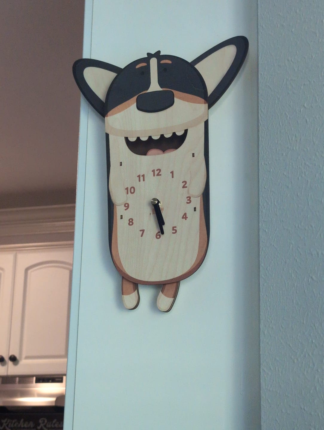 Customer photo review of Butters the Corgi Pendulum Clock