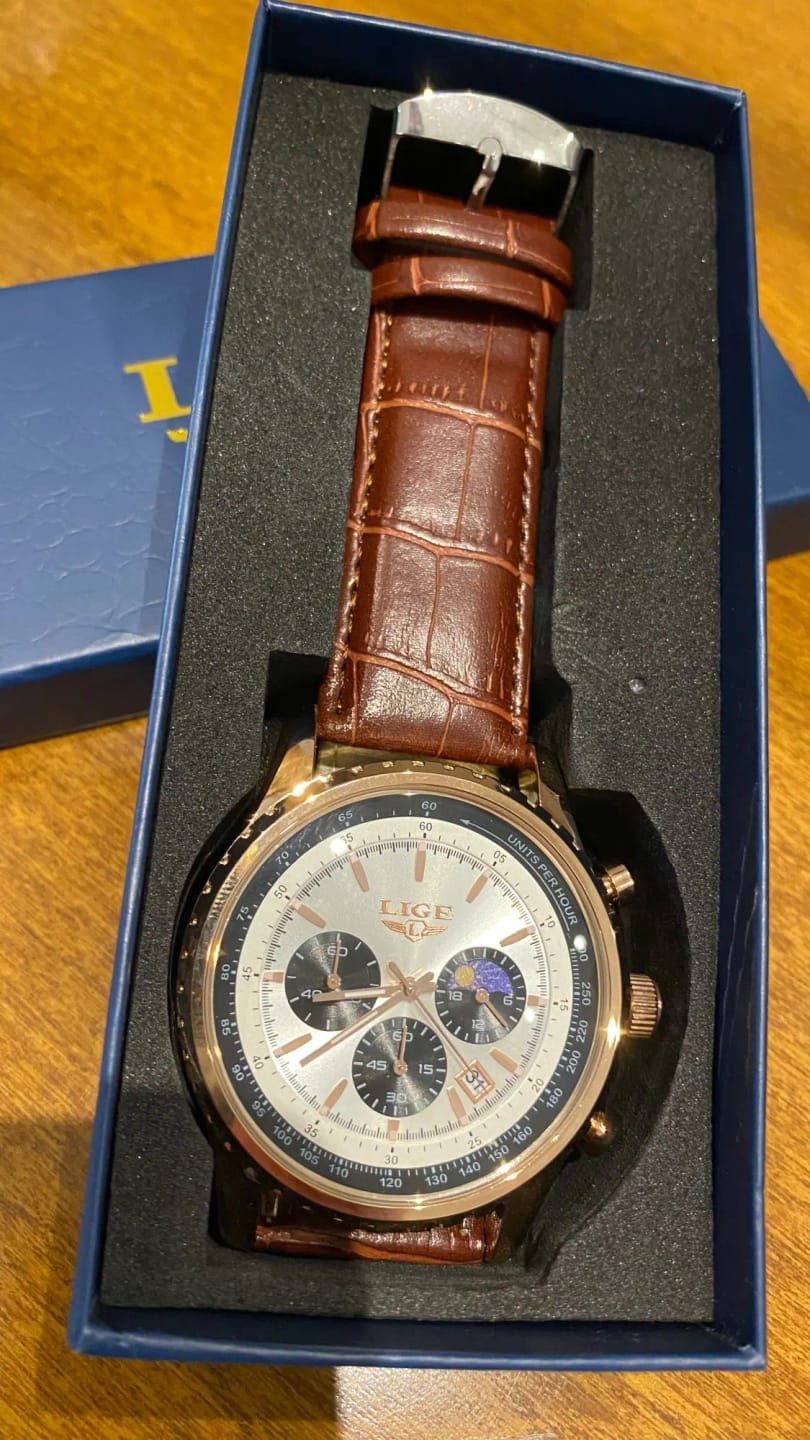 Customer photo review of Leather Strap Quartz Watch Chronograph — Rose Gold | KIMLUD