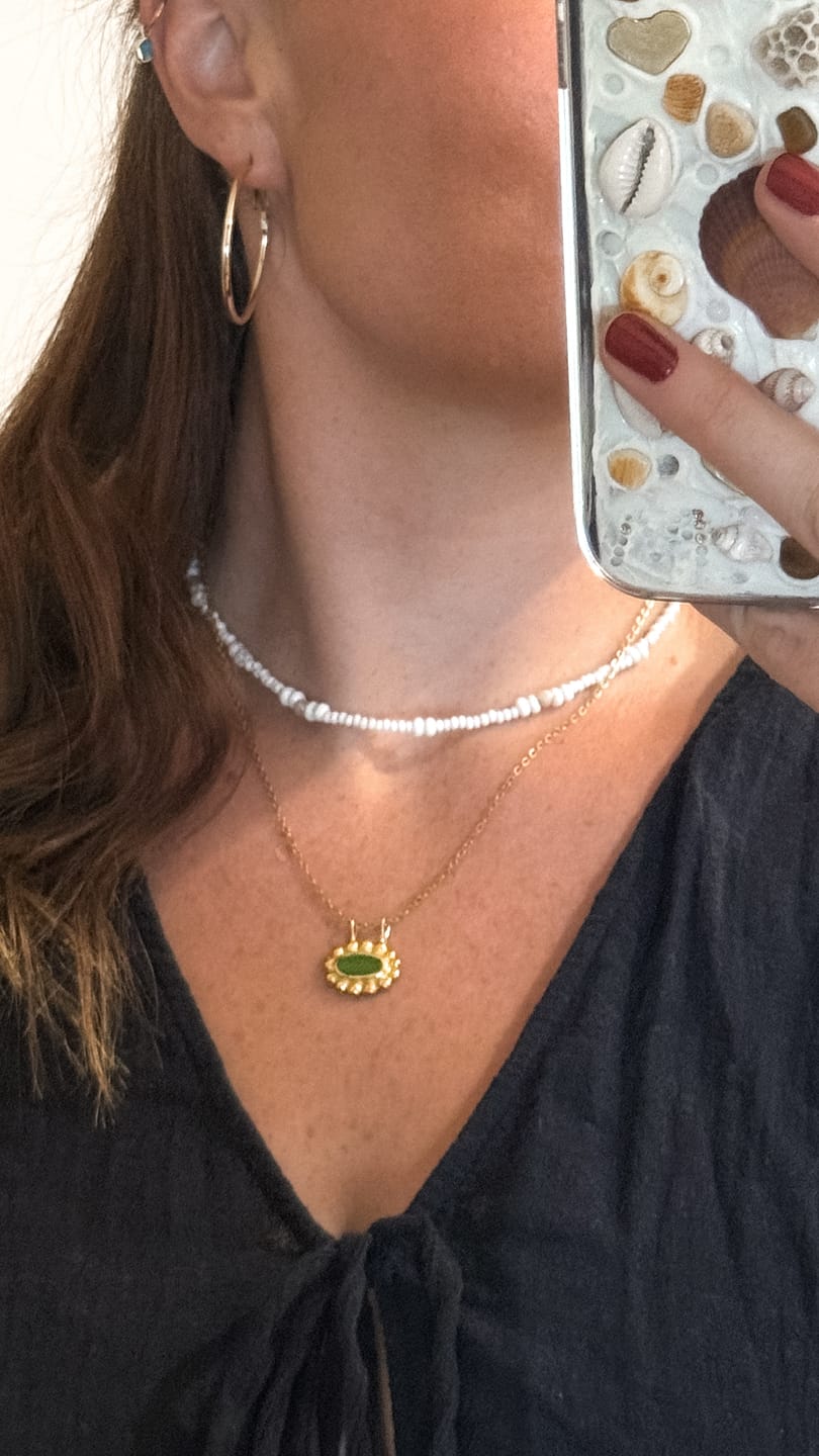 Customer photo review of Green Sea Glass Heart, Gold Vermeil - Size O