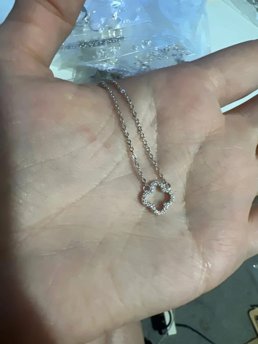 Customer photo review of Aurora Clover Zirconia Necklace
