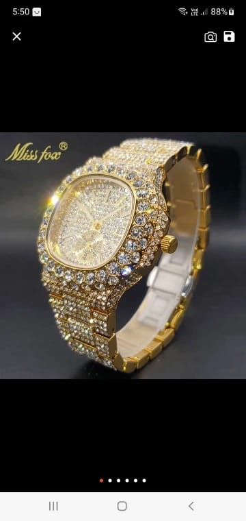 Customer photo review of Gold Diamond Iced Out Hip Hop Watch With Double Dial Quartz Movement Waterproof — Gold | KIMLUD