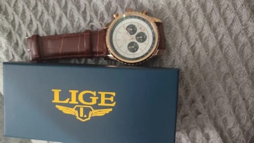 Customer photo review of Leather Strap Quartz Watch Chronograph — Rose Gold | KIMLUD