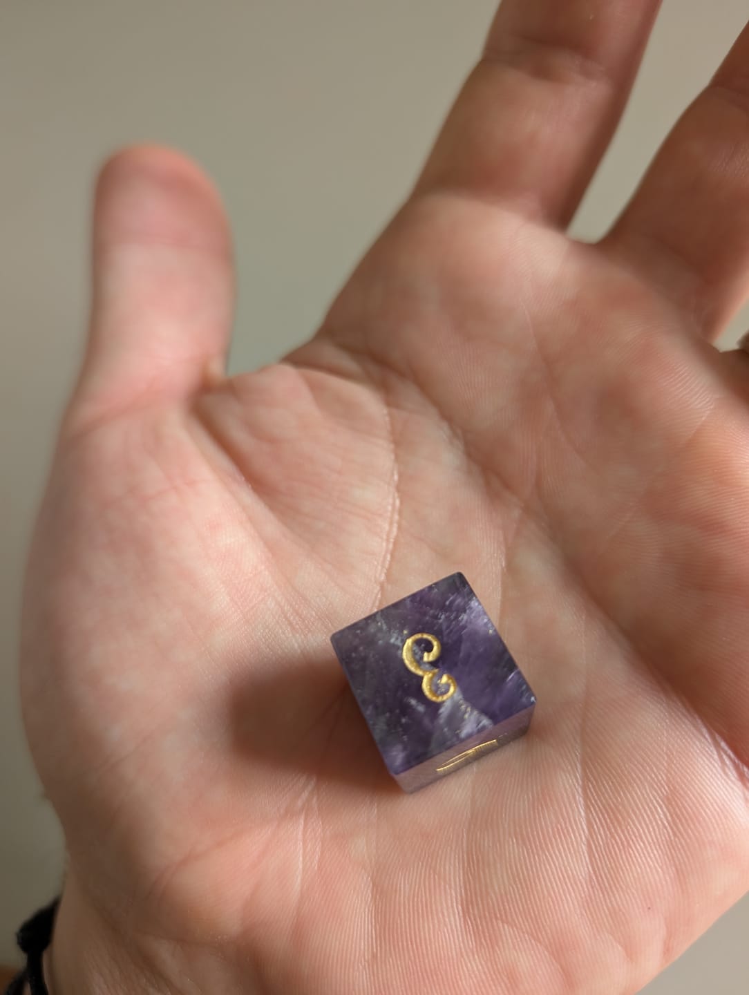 Customer photo review of URWizards D&D Amethyst Gemstone Engraved Dice Set