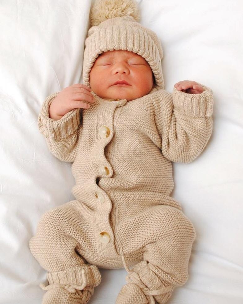 Customer photo review of Luna + Luca Classic Purl Knit Jumpsuit - Heather Beige