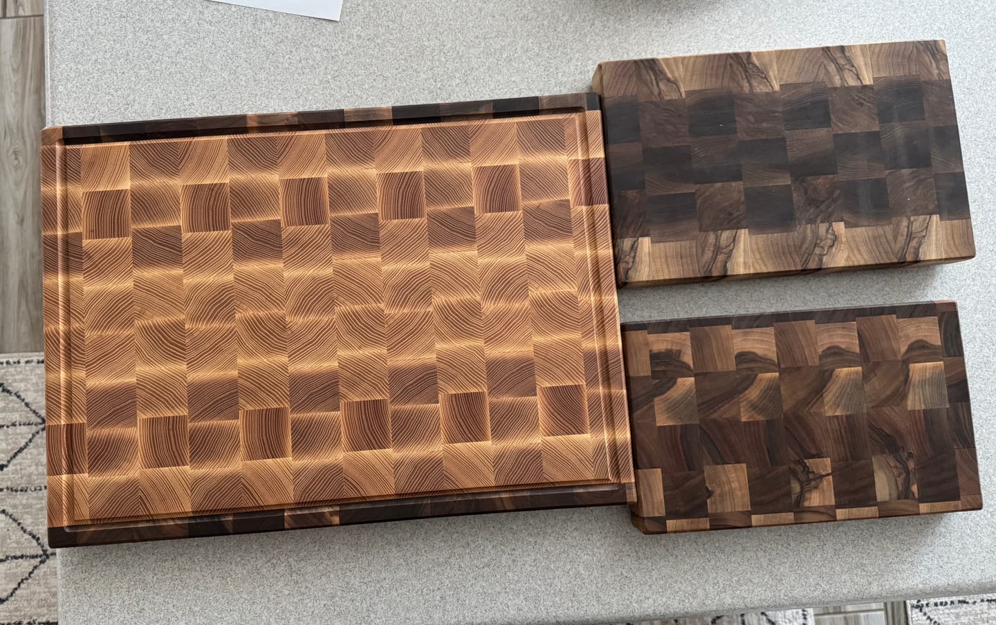 Customer photo review of Personalized Double-sided Walnut and Cherry End Grain Cutting Board
