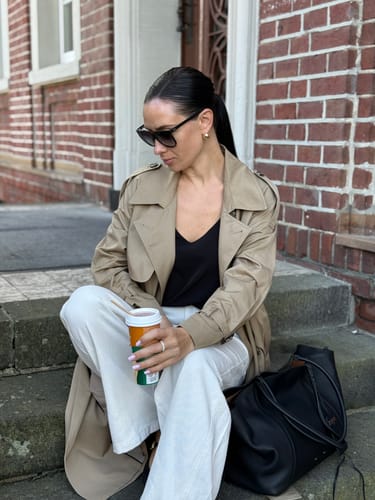 Customer photo review of LILY Vintage British-Inspired Khaki Trench Coat