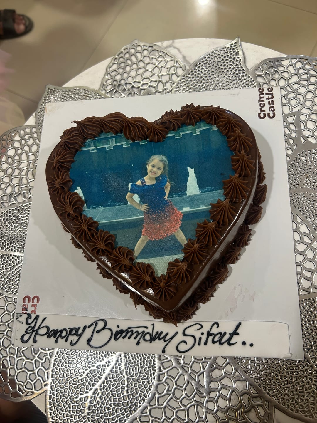 Customer photo review of Heart Shaped Anniversary Photo Cake
