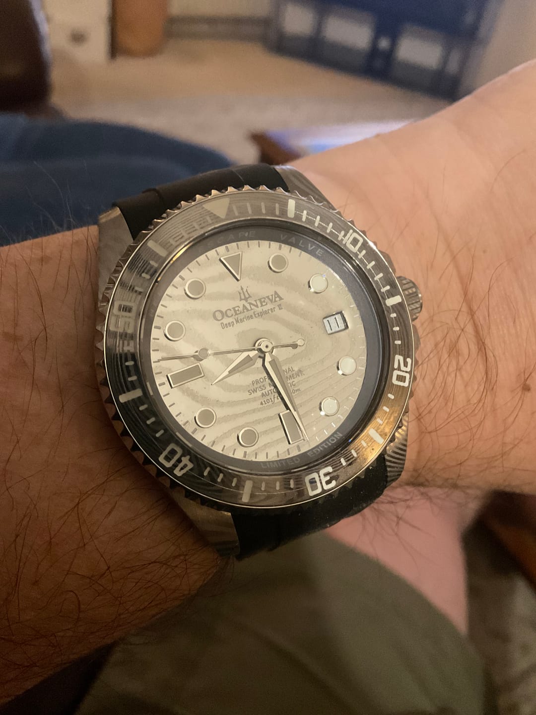 Customer photo review of Oceaneva Mens Deep Marine Explorer II Damascus Steel Dial Watch Rubber