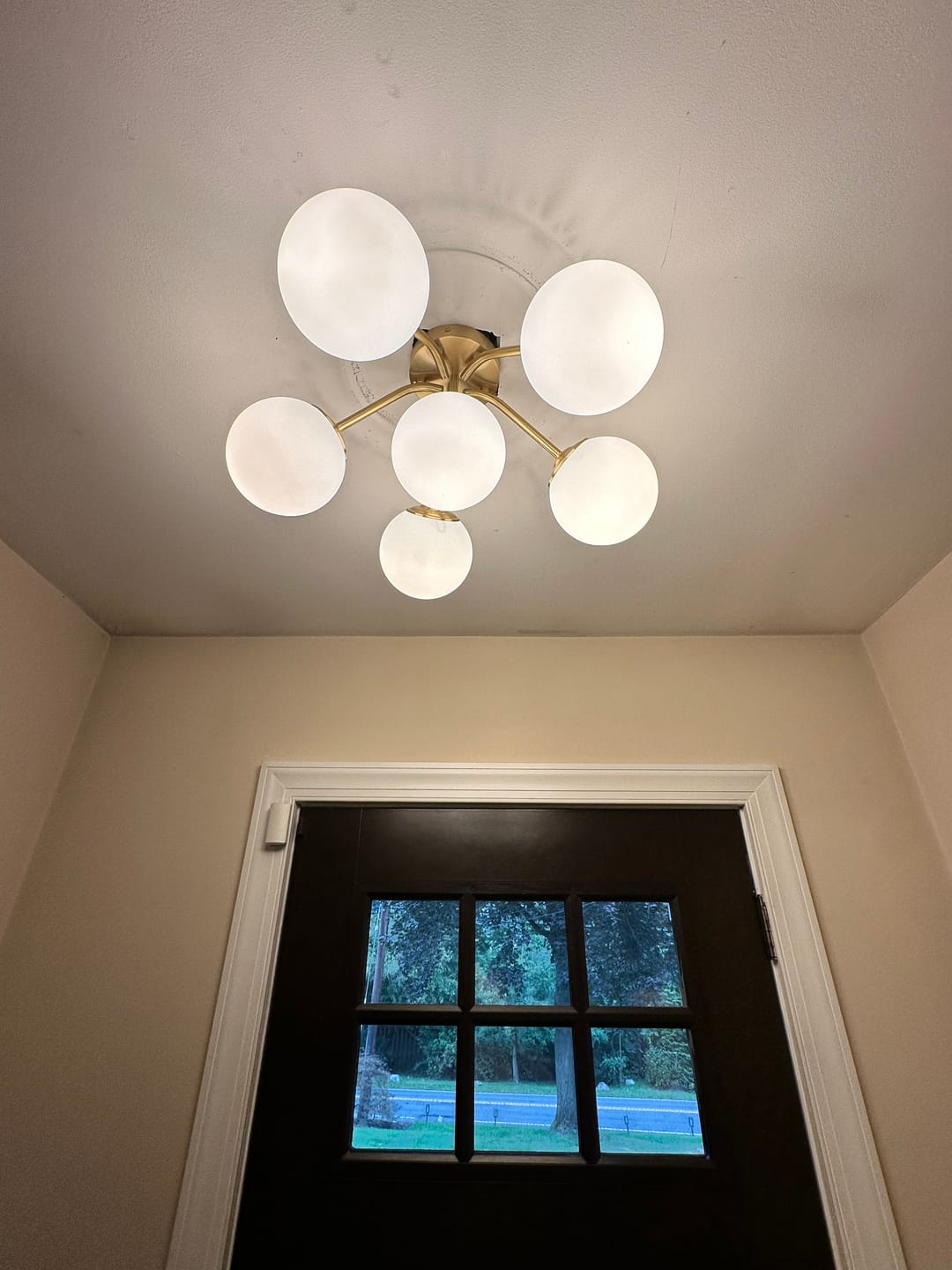 Customer photo review of Bloom Brass Frosted Glass Bubble Semi Flush Chandelier