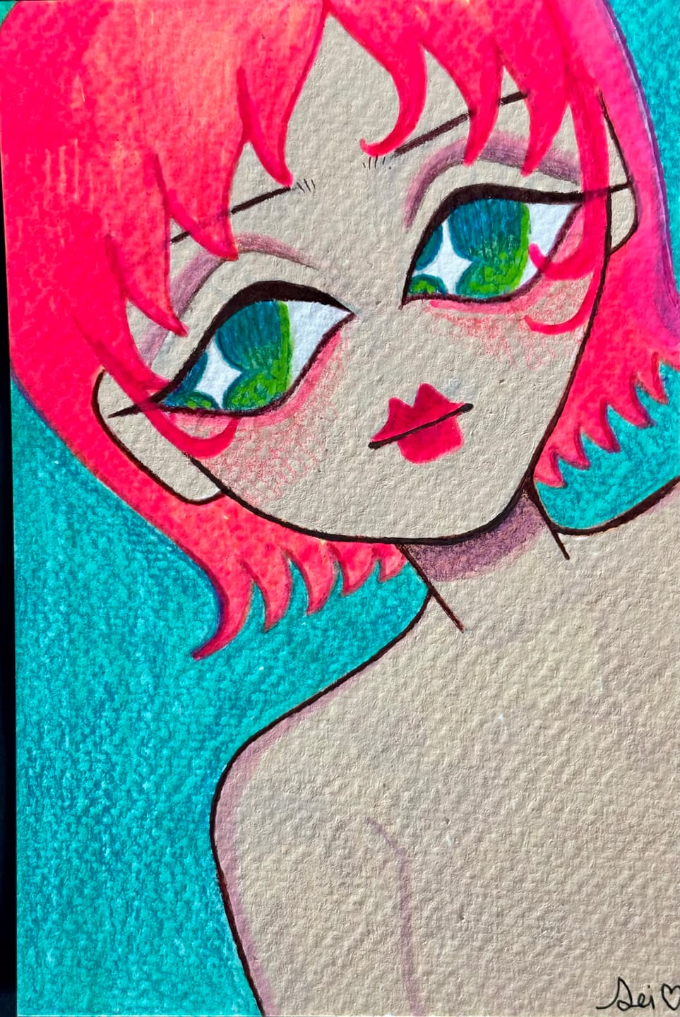 Customer photo review of orange hair and big eyes, staring at u