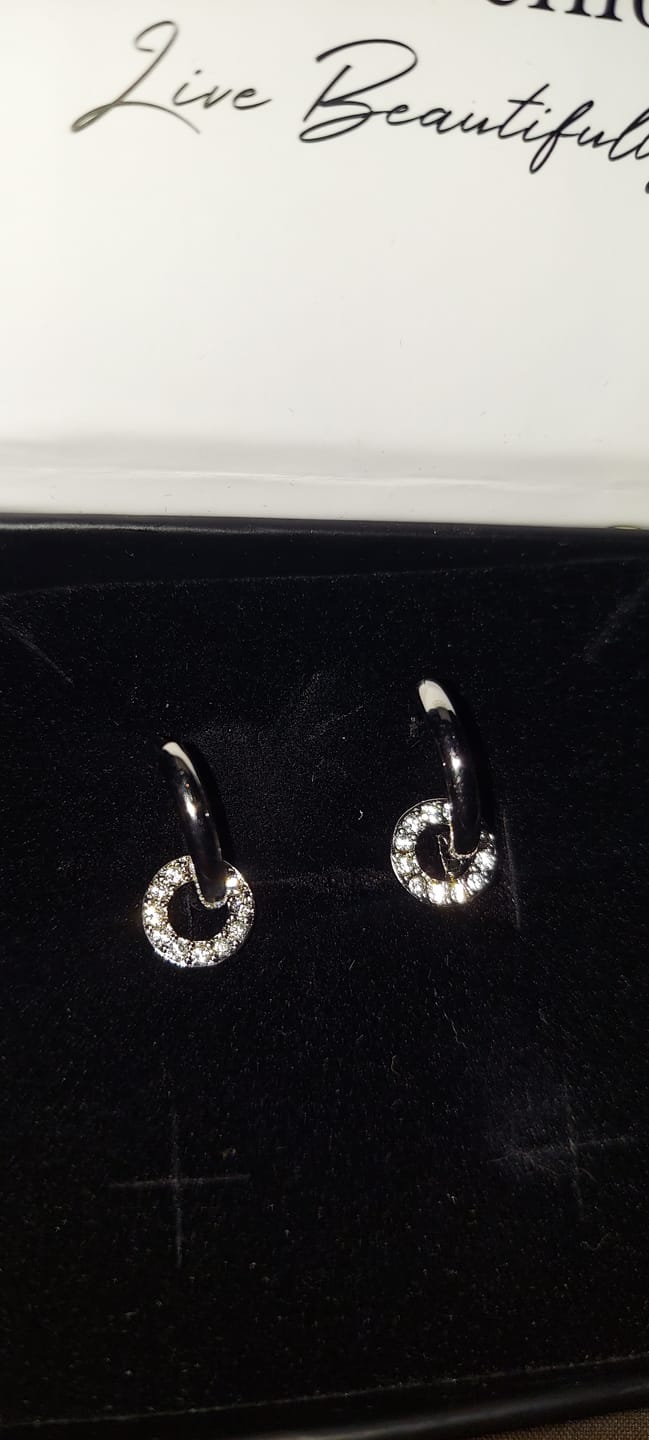 Customer photo review of Nala 18k White Gold Plated 14mm Hoop Earrings with Swarovski Crystals