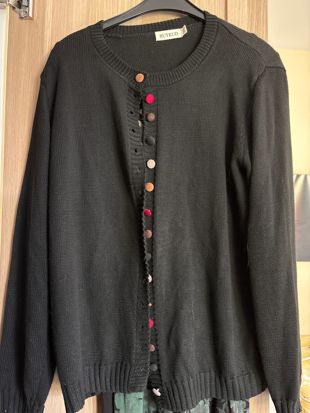 Customer photo review of Plus Size Women Autumn Artsy Colorful Button O-Neck Knit Sweater