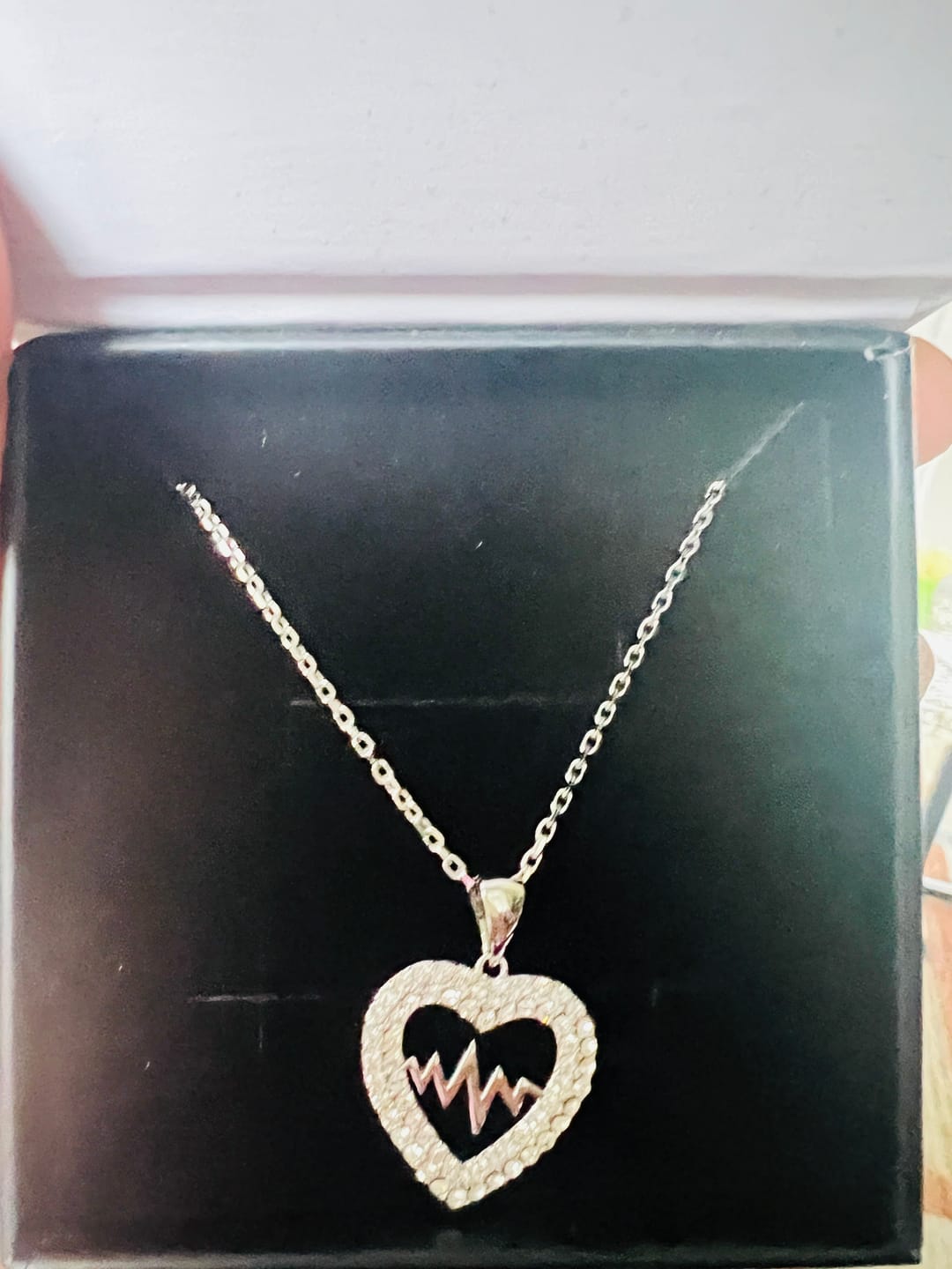 Customer photo review of Molly 18k White Gold Plated Heart Necklace with Swarovski Crystals