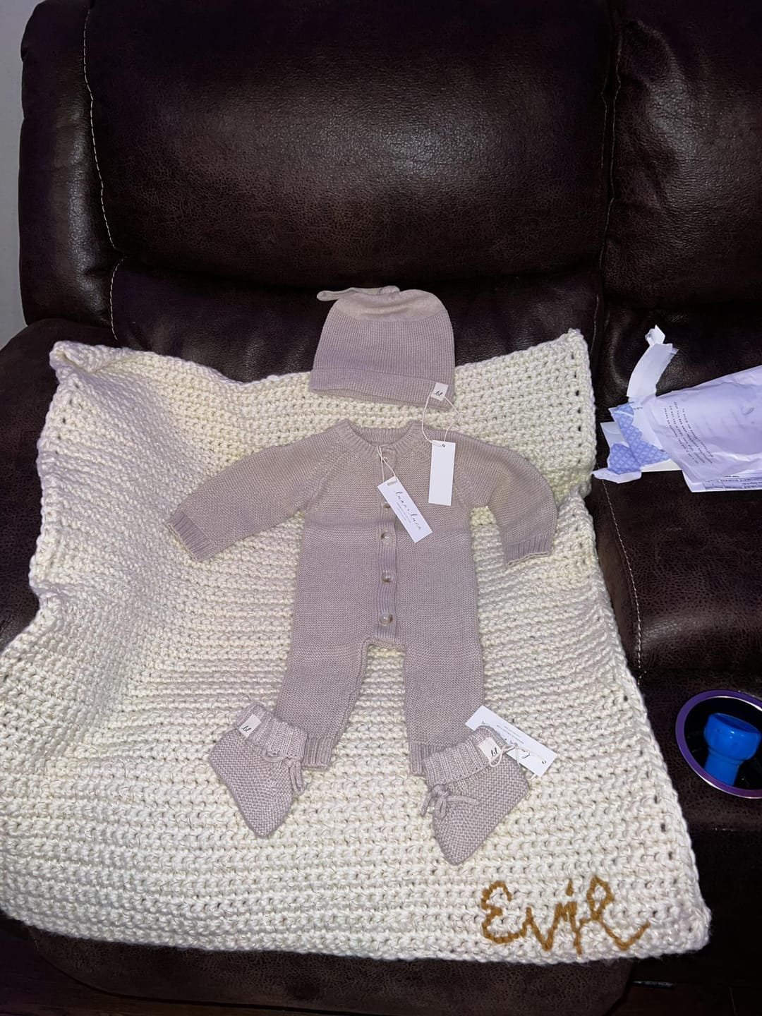 Customer photo review of Luna + Luca Classic Purl Knit Jumpsuit - Heather Beige