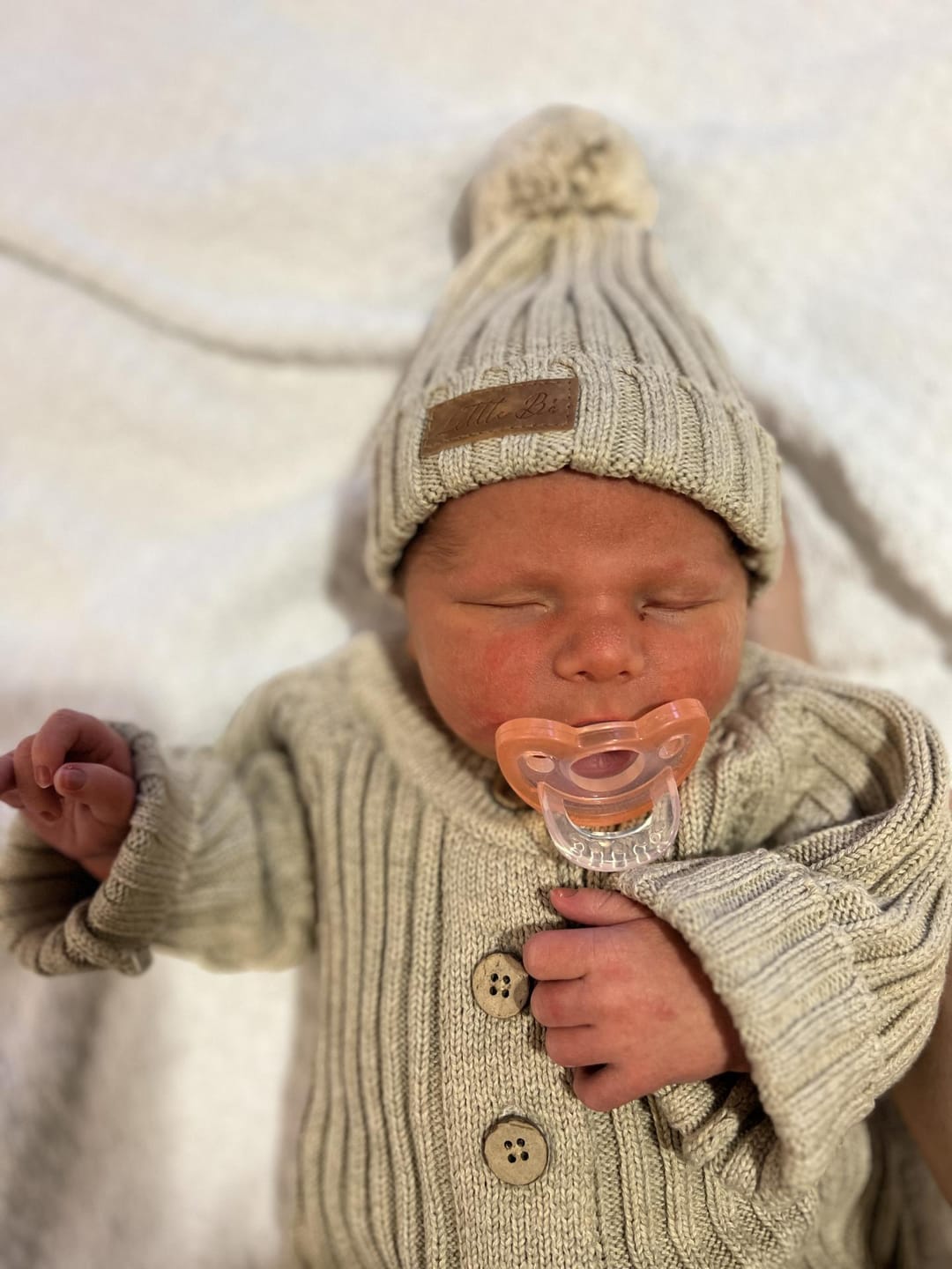 Customer photo review of Little B's Chunky Rib Baby Jumpsuit - Oak
