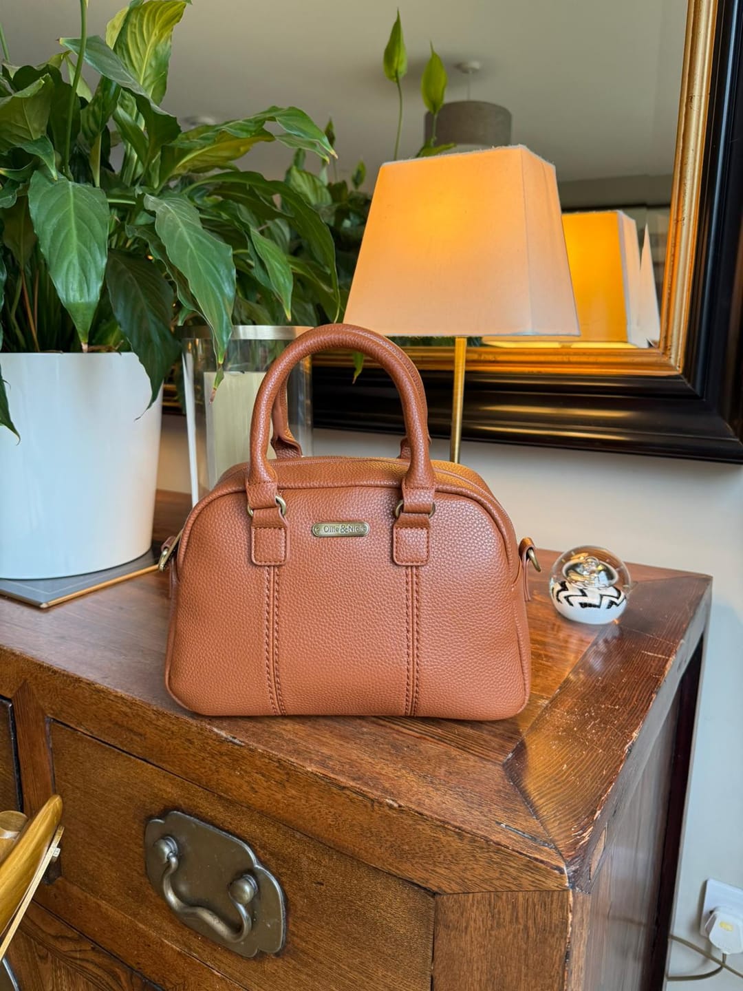 Customer photo review of Essie Mini Bowler Bag - Tan