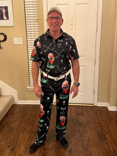 Customer photo review of Men's Golf Set Polo+Pants Custom Photo Face & Your Name