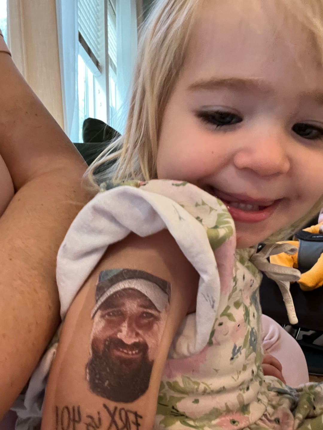 Customer photo review of Face Cut-Out Photo with Text Temporary Tattoo