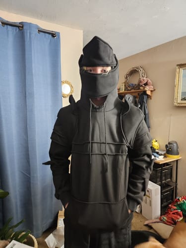 Customer photo review of Stylish Mask Knight Cosplay Solid Color Drawstring Hoodie