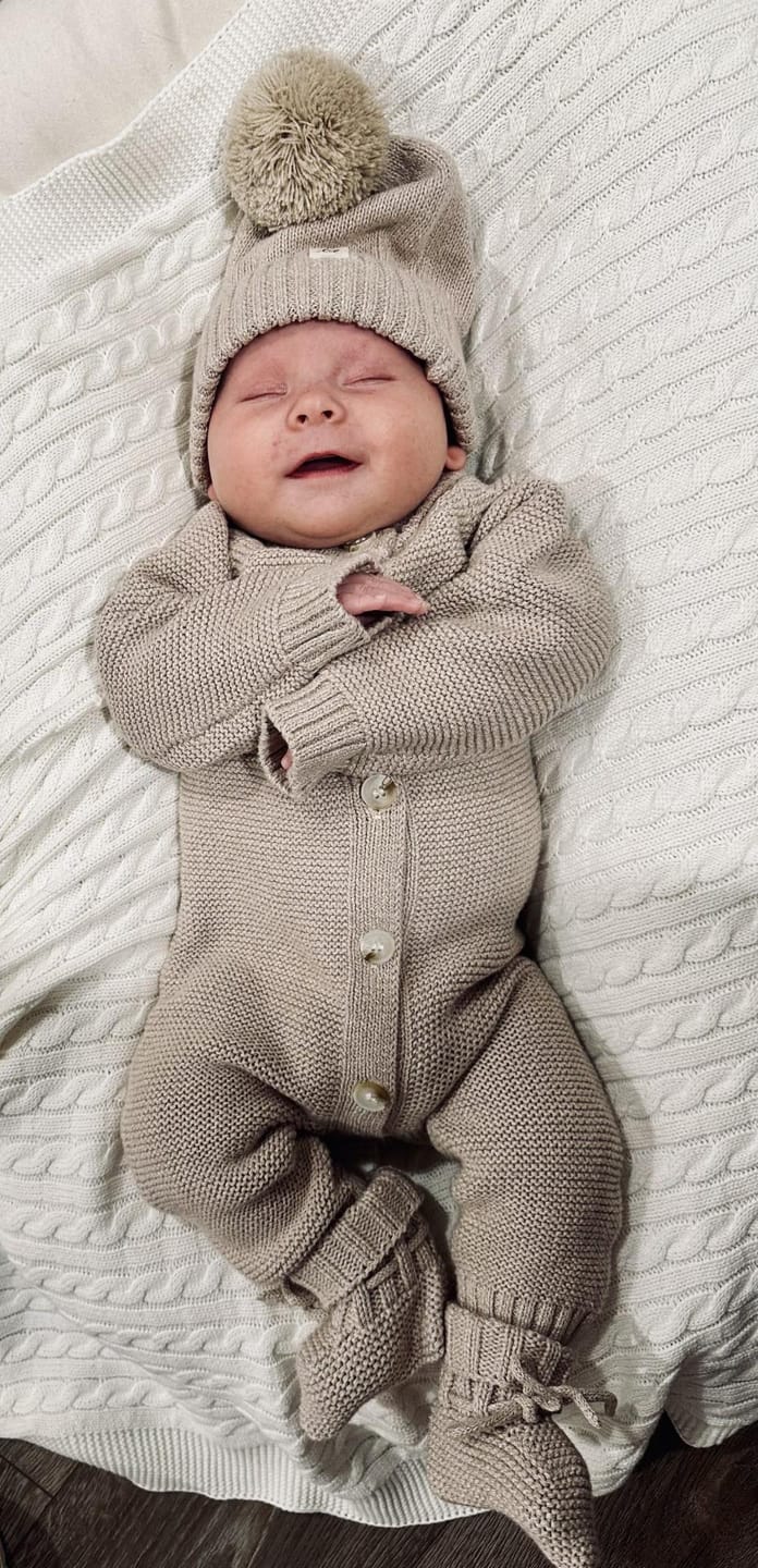 Customer photo review of Luna + Luca Pom Beanie - Heather Beige