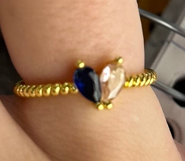 Customer photo review of Custom Tiny Heart Birthstone Adjustable Ring-Christmas Gift