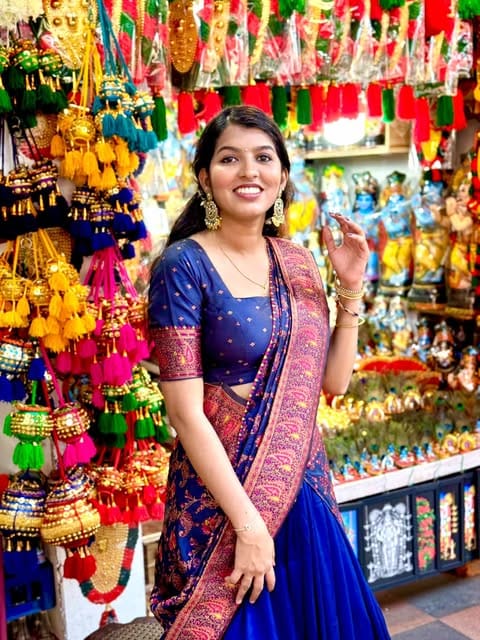 Customer photo review of River Bed Blue Woven Pashmina Silk Saree