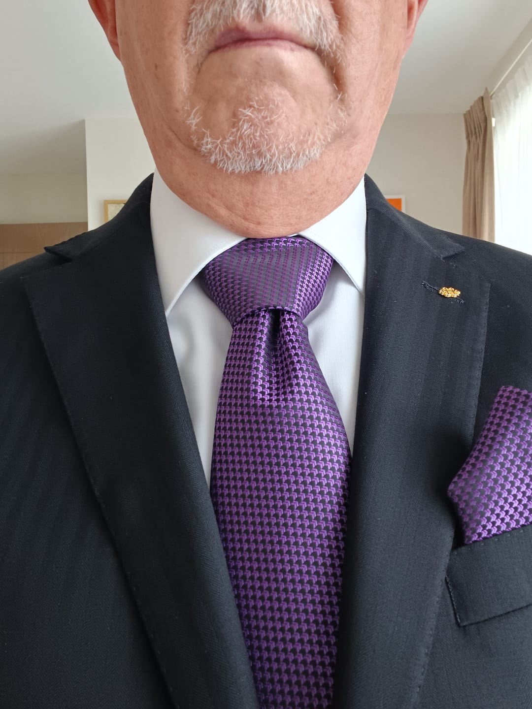 Customer photo review of Plaid Purple Silk Necktie Pocket Square Cufflinks Set