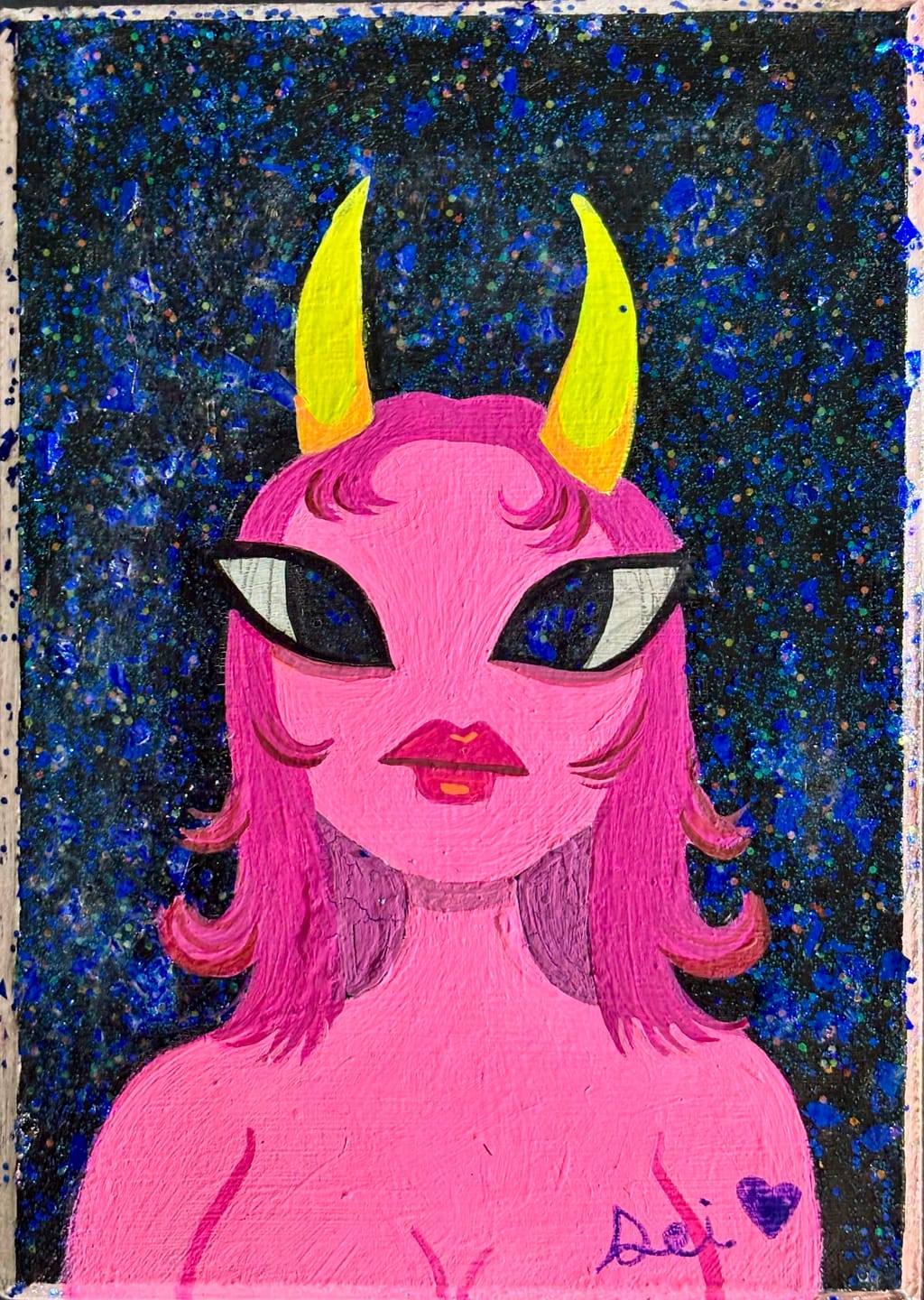 Customer photo review of pink demon girl who feels very neutral about you <3