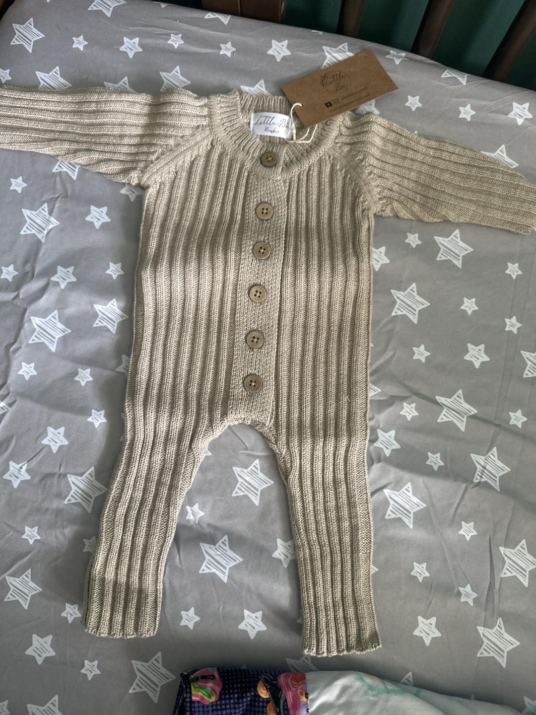 Customer photo review of Little B's Chunky Rib Baby Jumpsuit - Oak