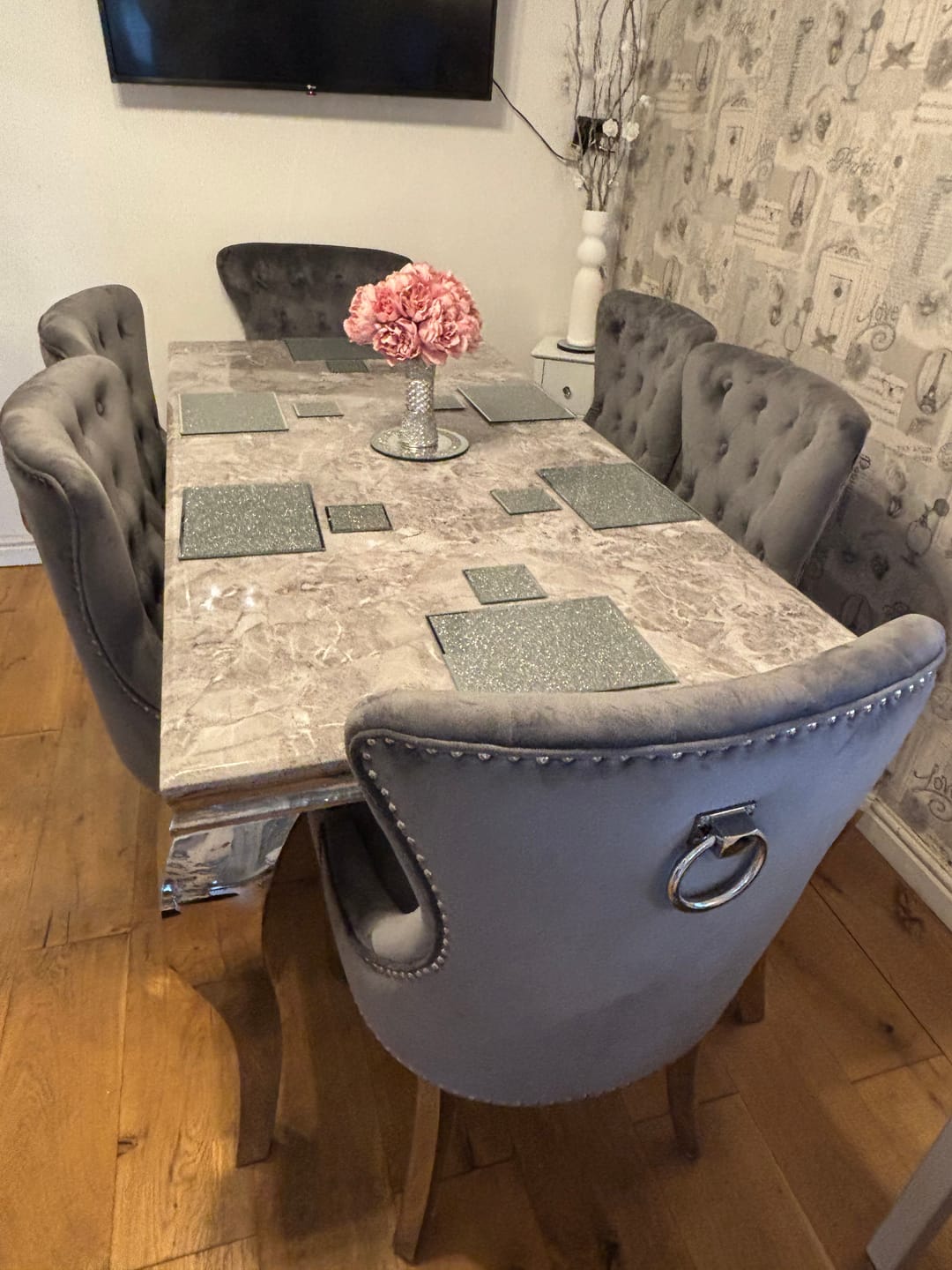 Customer photo review of Vienna Marble Dining Table With Chelsea Ring Knocker Chairs