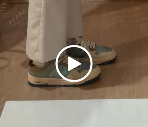 Customer video review of Van Gogh Almond Blossoms inspired sneakers