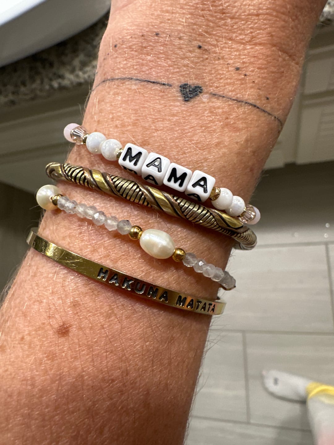 Customer photo review of Moonstone & Pearl Bead Bracelet