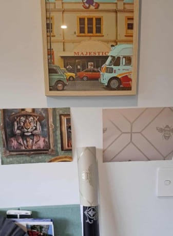 Customer photo review of Honeycomb Bee - Geometric Metallic Wallpaper - Sage Green