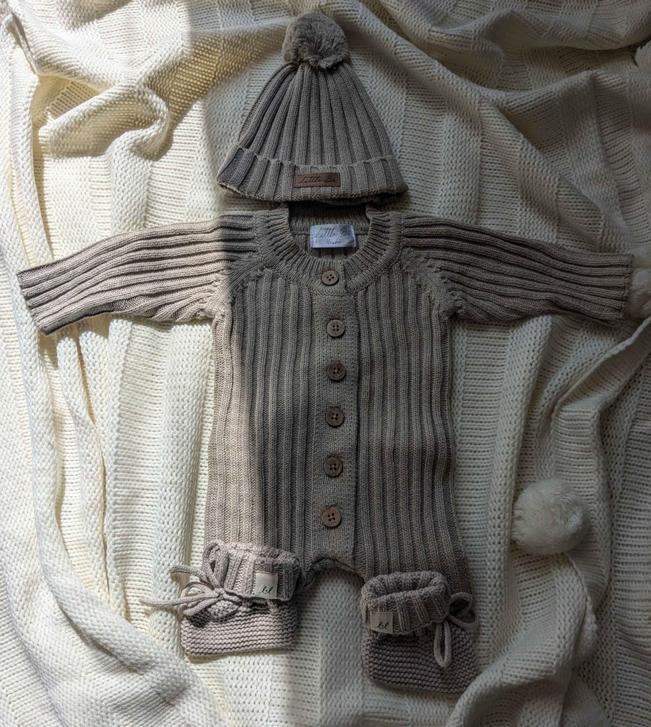 Customer photo review of Little B's Chunky Rib Baby Jumpsuit - Oak