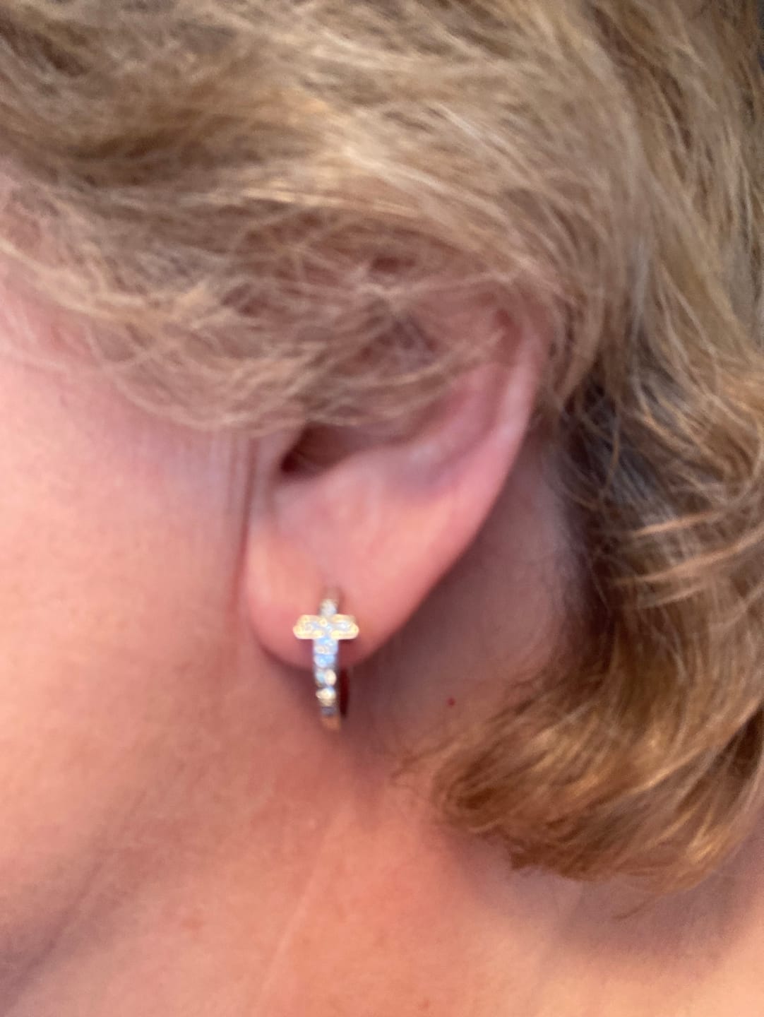 Customer photo review of Danielle 18k White Gold Plated 18mm Hoop Cross Earrings with Swarovski Crystals