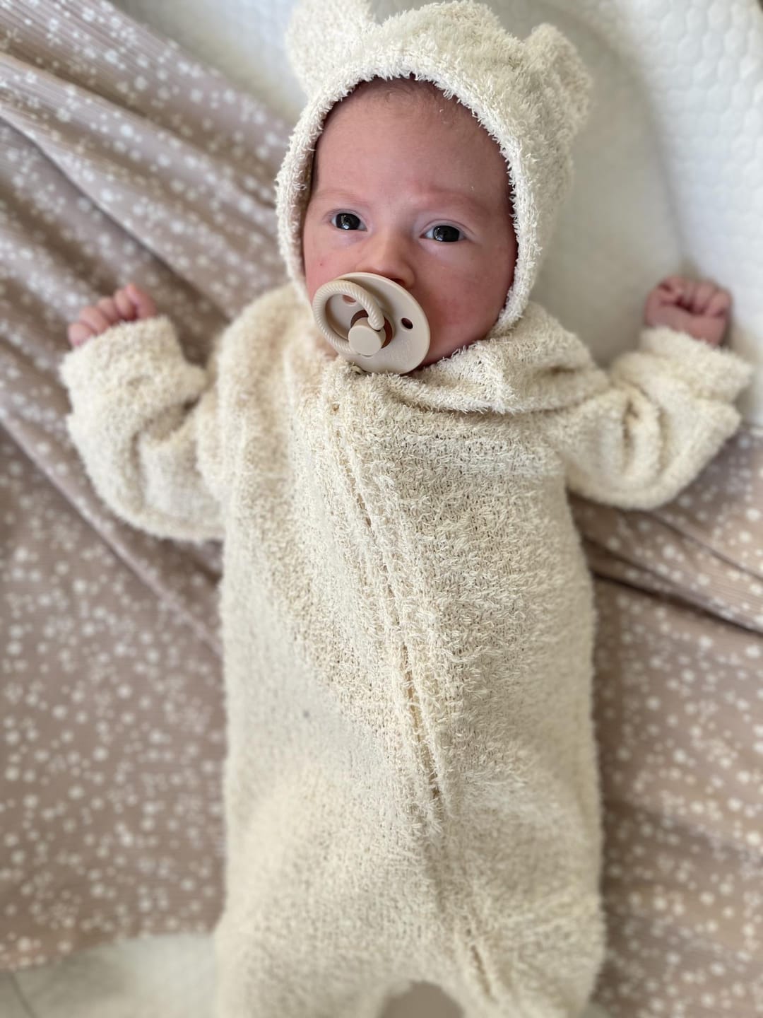 Customer photo review of Luna + Luca Baby Bear Jumpsuit - Cozy Teddy