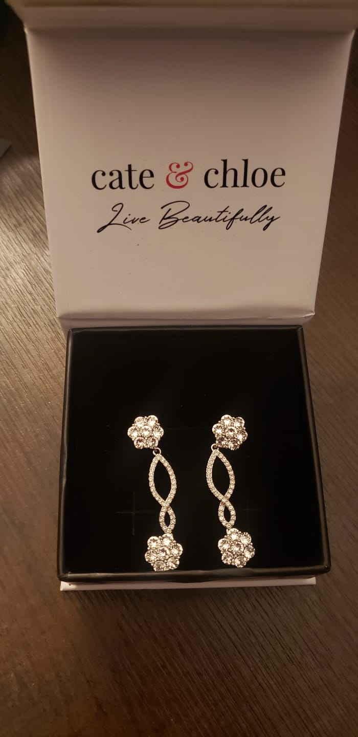 Customer photo review of Jessica 18k White Gold Plated Dangle Earrings with Swarovski Crystals