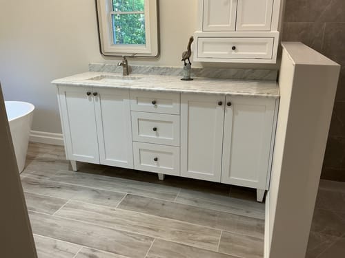Customer photo review of Bridgeport 72" Satin White Bathroom Vanity, Double Sink